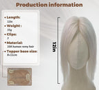 8x11cm Breathable Hair Topper, 12 inches 35g 120% Density Real Human Hair, 3 Non-Slip BB Clips, Wearable on Left, Right & Middle Part, Versatile Styling for Hair Loss & Volume Boost (Grey)