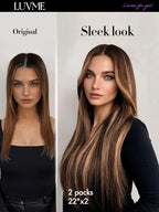 LUVME Straight Seamless 110g 7Pcs Clip in Hair Extensions Full Max with 24inch Remy Human Hair Extensions, Highlight Color 100% Real Soft