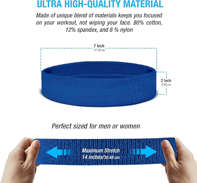 Suddora Sweatbands Set, Moisture Wicking 2 Wristbands and 1 Headband, Breathable Terry Cloth Athletic Bands for Basketball, Tennis, Yoga, Gym, Sweat Bands for Costumes and Cosplay