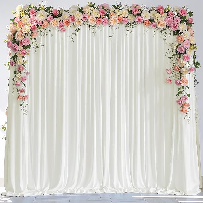 Ivory Backdrop Curtain for Wedding Parties Backdrop Drapes 10x8FT | Wrinkle by Wokceer