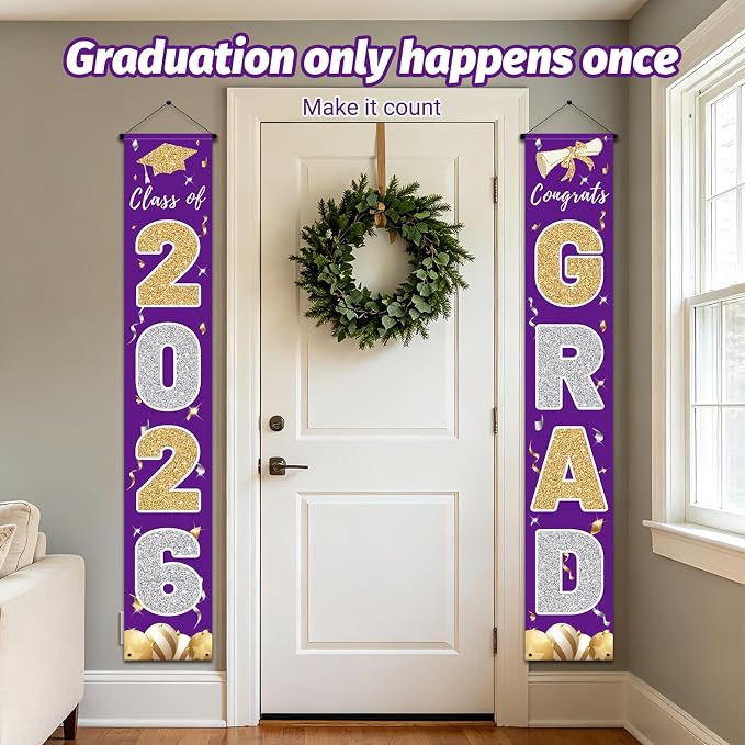 Graduation Decorations 2026, Class of 2026 Banner Congrats Grad | Purple Porch - Image 4