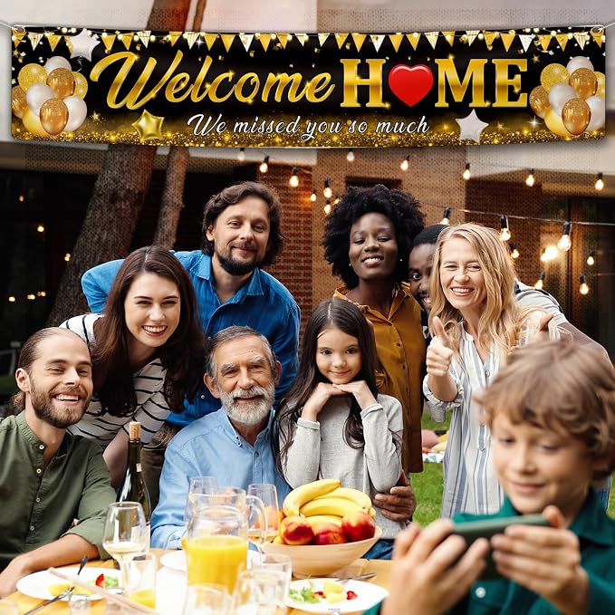 Welcome Home Banner Decoration Black Gold Welcome Back Home Family Yard Sign - Image 5