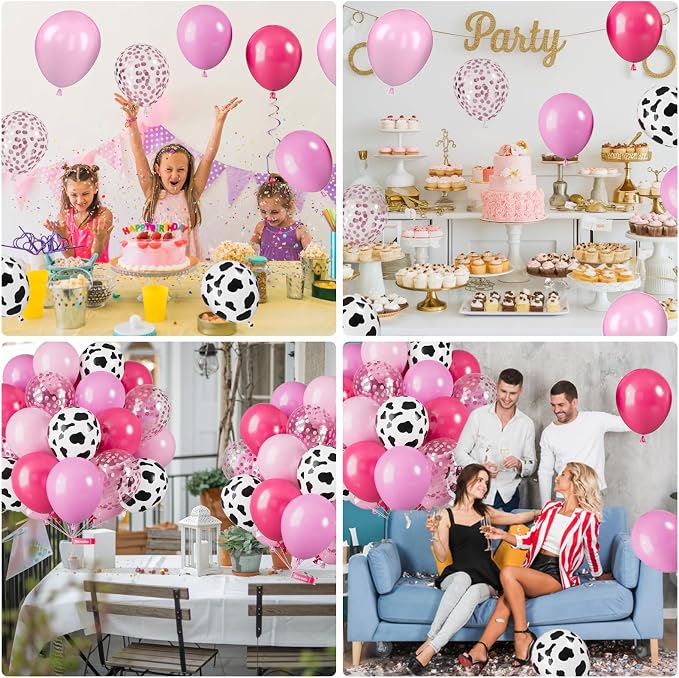Pink Cow Balloons, 12 Inch Pink Cow Print Balloons, Pastel Hot Pinks Cows - Image 6