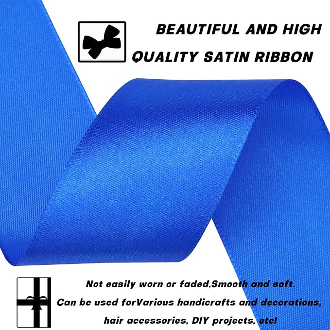 1-1/2 Inch 30 Yards Blue Solid Satin Ribbon - Image 3
