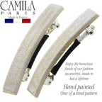 Camila Paris CP3029 French Hair Barrette Clip for Girls, Set of 2 White Rubberized Metal Clasp Strong Hold Grip Hair Clips for Women, No Slip Durable Styling Girls Hair Accessories, Made in France