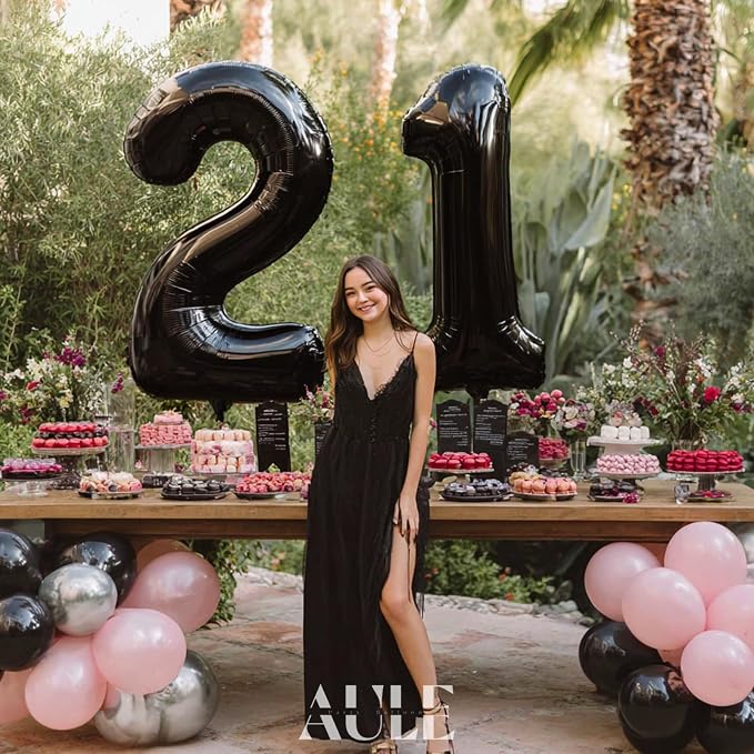 AULE 40 Inch Black 21 Balloon Number Foil 0-9 Birthday Big Numbers | Birthday - Image 4
