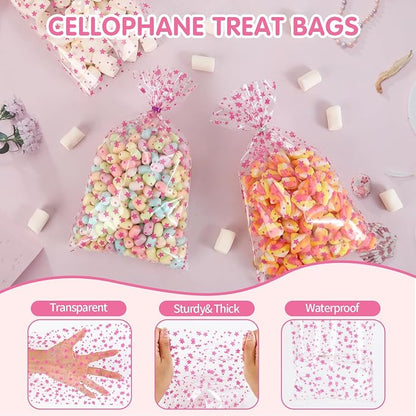 COQOFA 100 Pcs Pink Star 5"X11" Gift Wrap Cello Cellophane Treat Bags Clear - Image 3