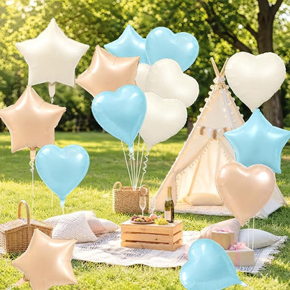 TONIFUL 18 Inch Cream Blue Star and Heart Foil Balloons - Image 5