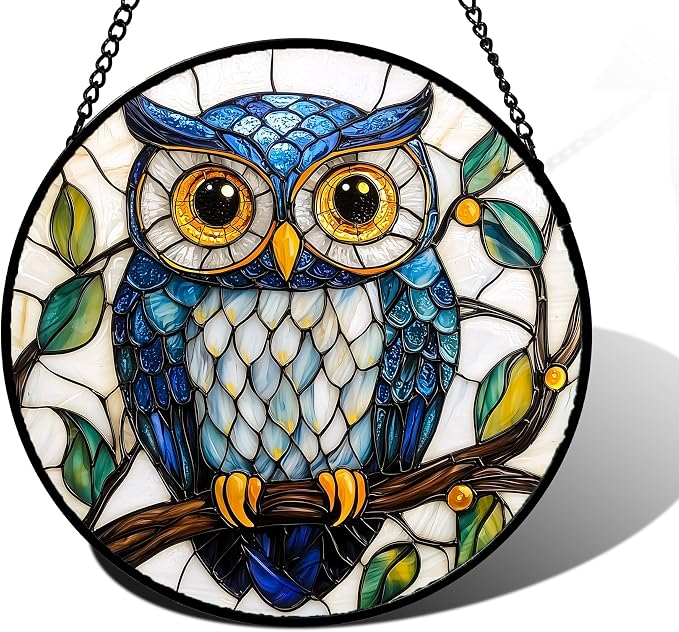 DASTOLL Stained Glass Window Hanging, Owl Gifts by DASTOLL