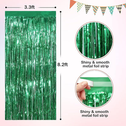 Green Metallic Tinsel Foil Fringe Curtains, 4 Pack 3.3x8.3 Feet Party Streamer - Image 2