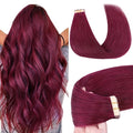 GOO GOO Tape in Hair Extensions Human Hair, Burgundy, 20inch 50g 20pcs, Skin Weft Seamless Invisible, Silky Straight with Thick Ends, Remy Human Hair