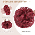Messy Bun Hair Piece Wavy Curly Scrunchies Fluffy Donut Thick Updo Elegant Chignon Hairpieces for Women Girls, Dark Red 1.4oz