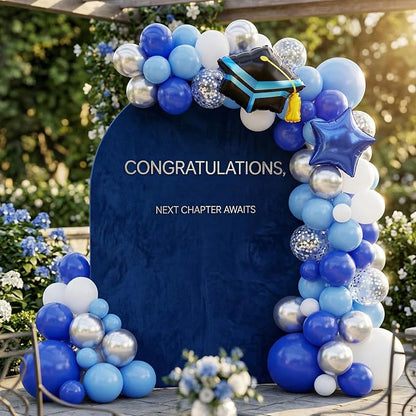 Blue Silver Graduation Balloons, Royal Light Blue Silver White Confetti Balloons - Image 7