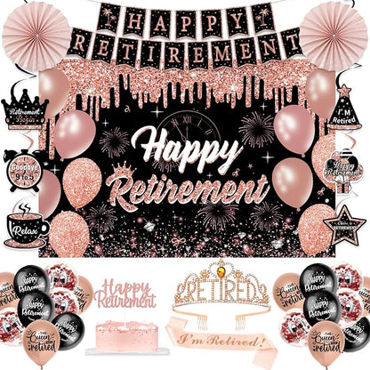 Retirement Party Decorations for Women, Pre-Assembled Rose Gold Black Set. | by Unknown