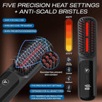 HUMMINGBIRD MK18 BeardBoss Cordless Beard Straightener for Men – Heated Beard Brush & Hot Comb, 5 Temp Settings, Anti-Scald Portable Hair Straightener, PTC Ceramic Heat, Infrared & Ionic, Travel Case