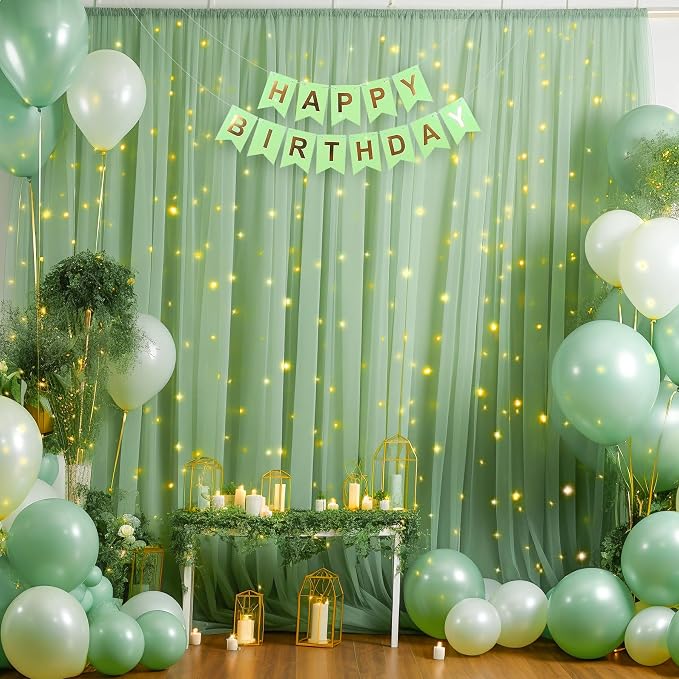 10x8ft Olive Green Tulle Backdrop Curtain - Image 3