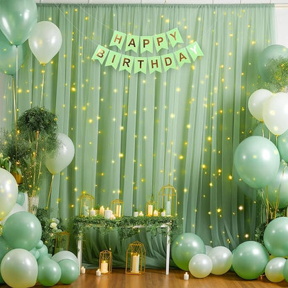 10x8ft Olive Green Tulle Backdrop Curtain - Image 3