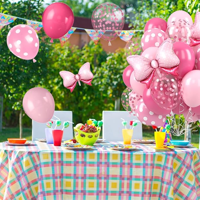 Pink Bow Balloons, 12 Inch Hot Pink Rose Dots Bow Foil Balloon and Confetti - Image 5