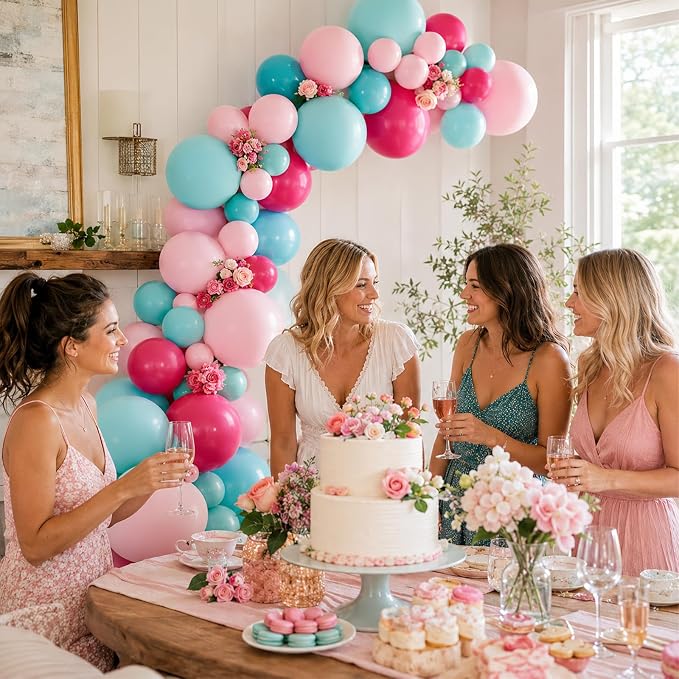 Teal Pink Balloons, Tropical Luau Beach Wedding Bridal Shower Decorations - Image 5