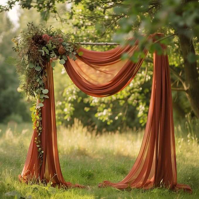 Wedding Arch Draping Fabric Backdrop Drapes 28.7"x 20FT, Terracotta | Sheer - Image 3