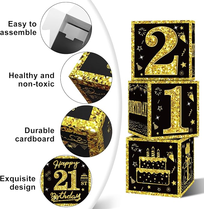 Eiurteao 3pcs Black Gold 21st Birthday Decorations Boxes - Image 4