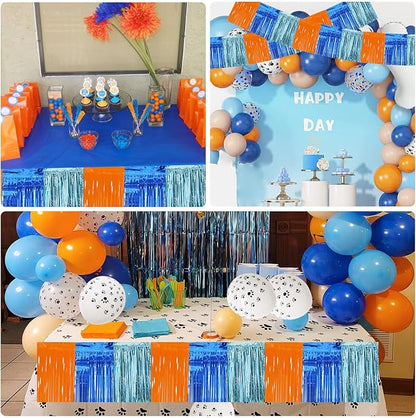 BEISHIDA Orange Blue Fringe Garland Banner 30ft Wall Tinsel Foil Streamers | - Image 4