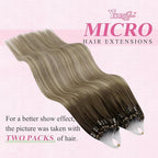 YoungSee Micro Loop Hair Extensions Real Human Hair Balayage Microlink Hair Extensions Human Hair Brown Balayage Blonde Microbead Hair Extension 16Inch Ombre Bead Hair Extension 50s/50g