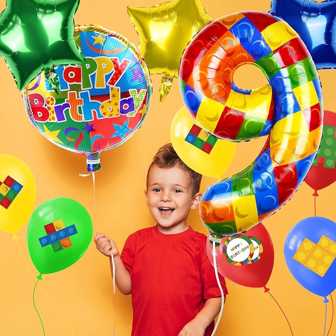 40 Inch Building Block Number Balloon, Colorful Number Block Foil Balloons - Image 4