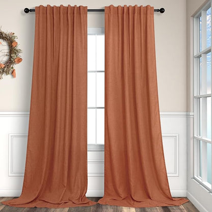 Pitalk Boho Curtains for Bedroom 2 Panels Rust Terracotta Colored Rod Pocket by Pitalk
