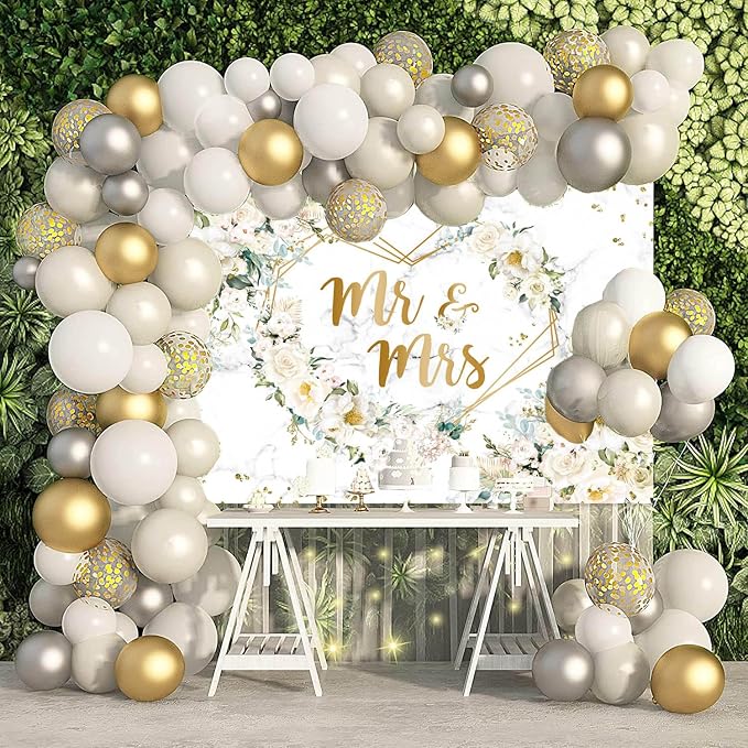 AIBIIN 10x7ft Mr and Mrs Floral Backdrop - Image 2