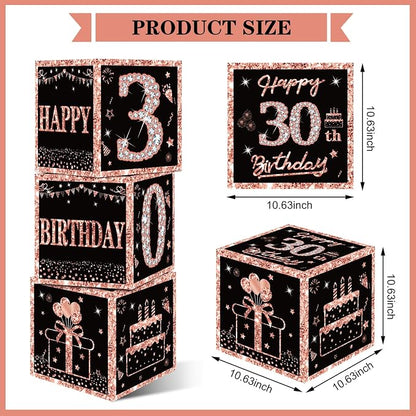 Eiurteao 3pcs Rose Gold 30th Birthday Decorations Boxes - Image 2