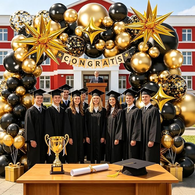 Black and Gold Balloon Arch Kit 117 PCS, and Gold Confetti Balloons, Party - Image 7