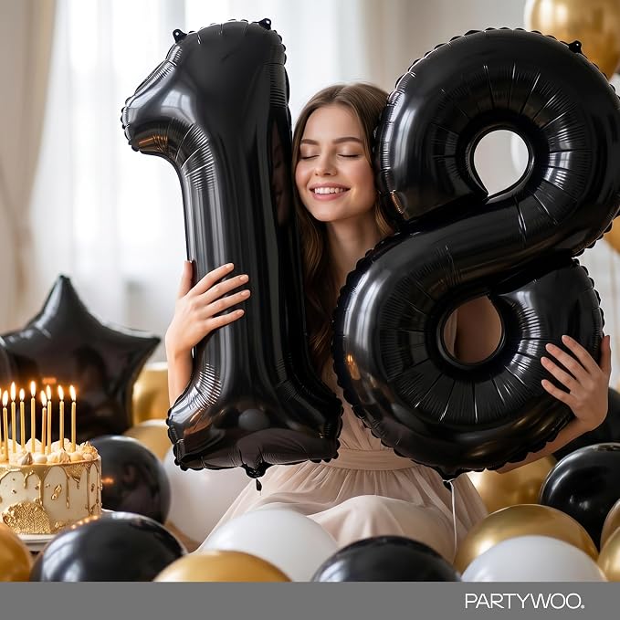 PartyWoo Number Balloons 40 Inch Black Number 1 Kit 25pcs - Image 8