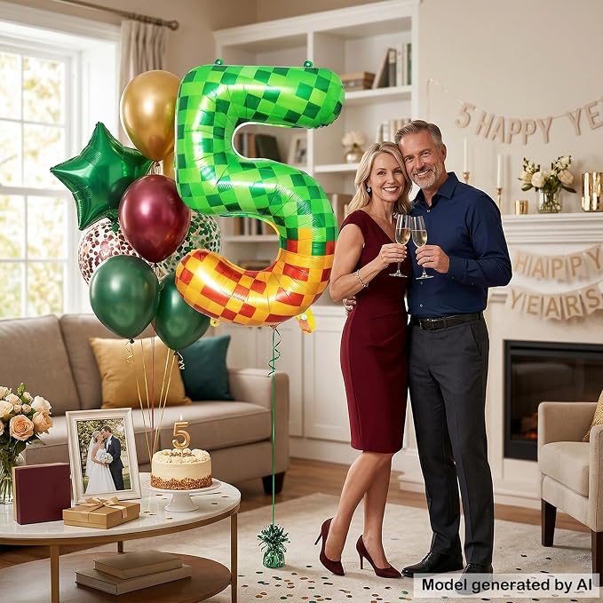 40 Inch Pixelated Number 5 Foil Balloon - Image 6