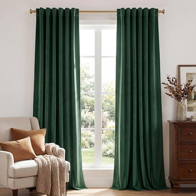 Dark Green Christmas Velvet Drapes Room Darkening, 300GSM Heavy Soft Velvet by StangH