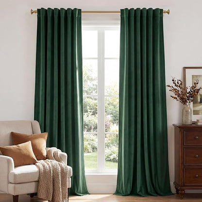 Dark Green Christmas Velvet Drapes Room Darkening, Back Tab Room Darkening by StangH