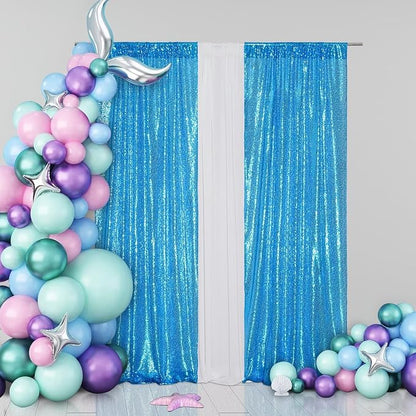 Eternal Beauty Turquoise Sequin Backdrop Curtains, 2 Panels 2x8FT | 3mm Sparkle - Image 3