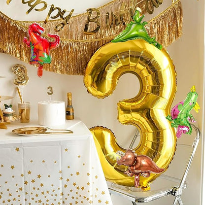 LilyZheng Dinosaur Number 3 Balloon, 40 Inch Large Gold Foil Number Balloon - Image 7