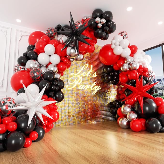 130pcs Red and Black Balloon Arch Kit by BAUANOOY