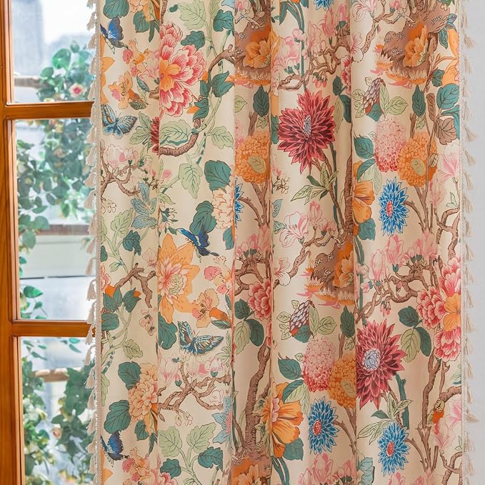 Floral Rod Pocket Semi Sheer Bedroom 96 Inch Curtains 2 Panel Set | Living Room - Image 5