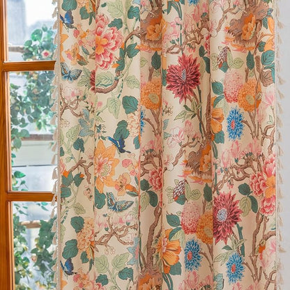 Floral Rod Pocket Semi Sheer Bedroom 96 Inch Curtains 2 Panel Set | Living Room - Image 5