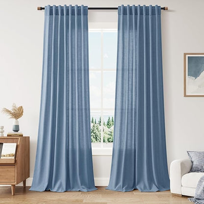 Stone Blue Linen Curtains 90 Inch Length by Nanspring