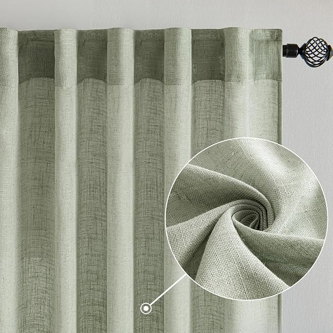 MIULEE Sage Linen Curtains 52x108 Inch - Image 2