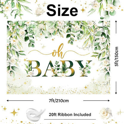 Greenery Boy Baby Shower Decorations Banner Floral Green Sage Oh Baby Backdrop - Image 2