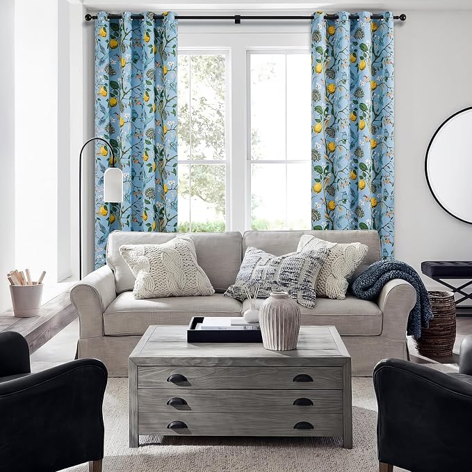 Topfinel Blue and Gold Unique Blackout Curtains 63 Inches Long 2 Panels - Image 5