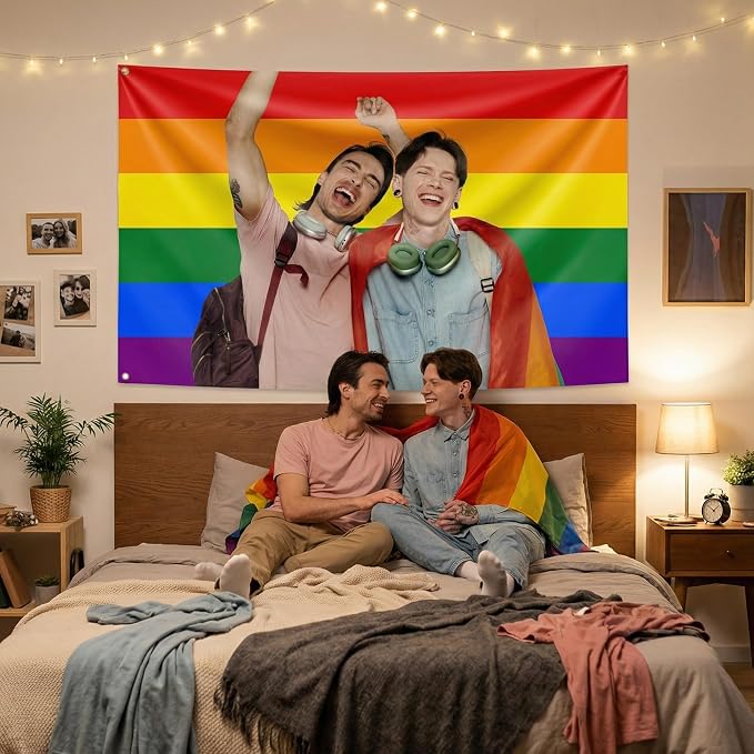 Custom Rainbow Pride Flag with Picture, Personalized LGBTQ Flags with Face - Image 6