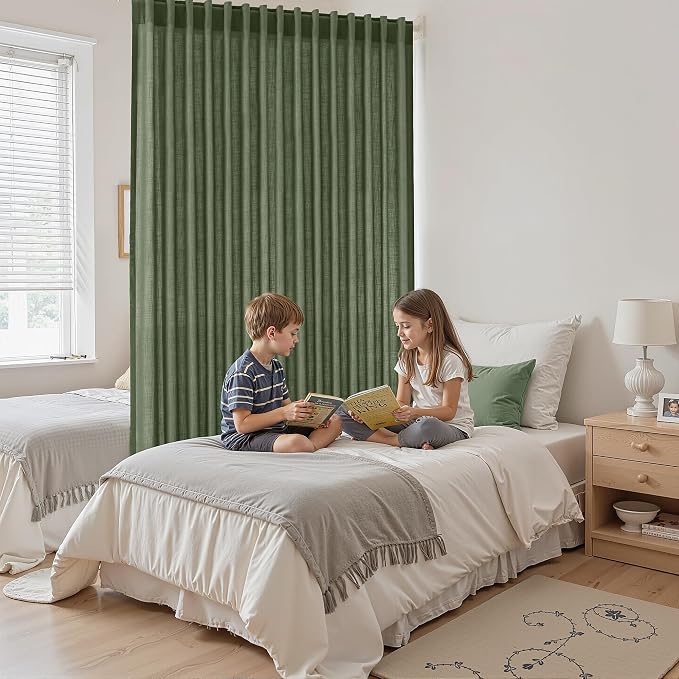 Olive Green Large Window Curtains Light Filtering Semi Sheer Privacy Linen - Image 8
