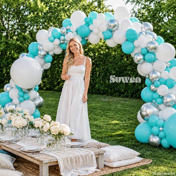 SUWEN 153Pcs Teal Balloon Arch Kit Silver White 18 10 5 Inch | Turquoise - Image 3