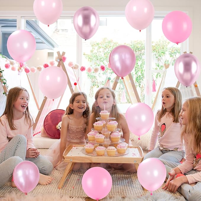 Pink Balloons Set, 60 Packs 12 Inch Metallic Chrome Pink Pearl Macaron Light - Image 4