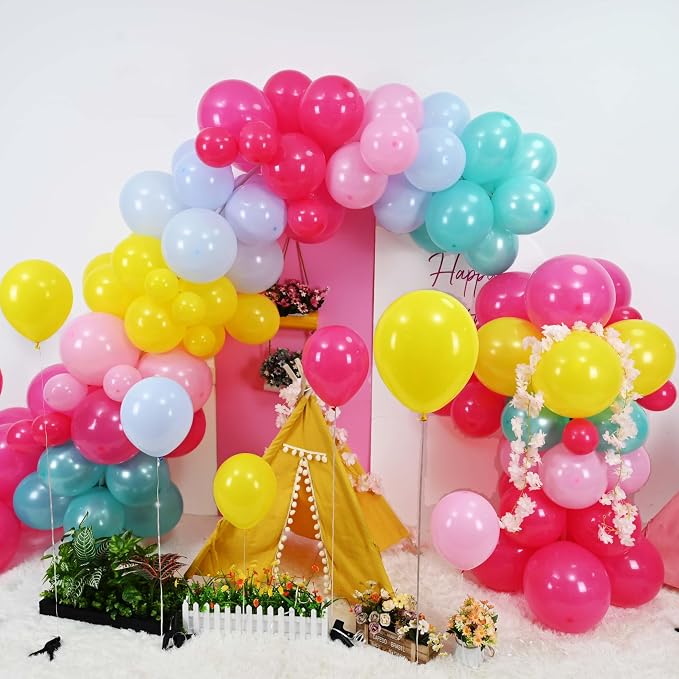 155 Pcs Summer Rainbow Balloons Arch Kit, Hot Pink Teal Blue and Yellow Neon - Image 2